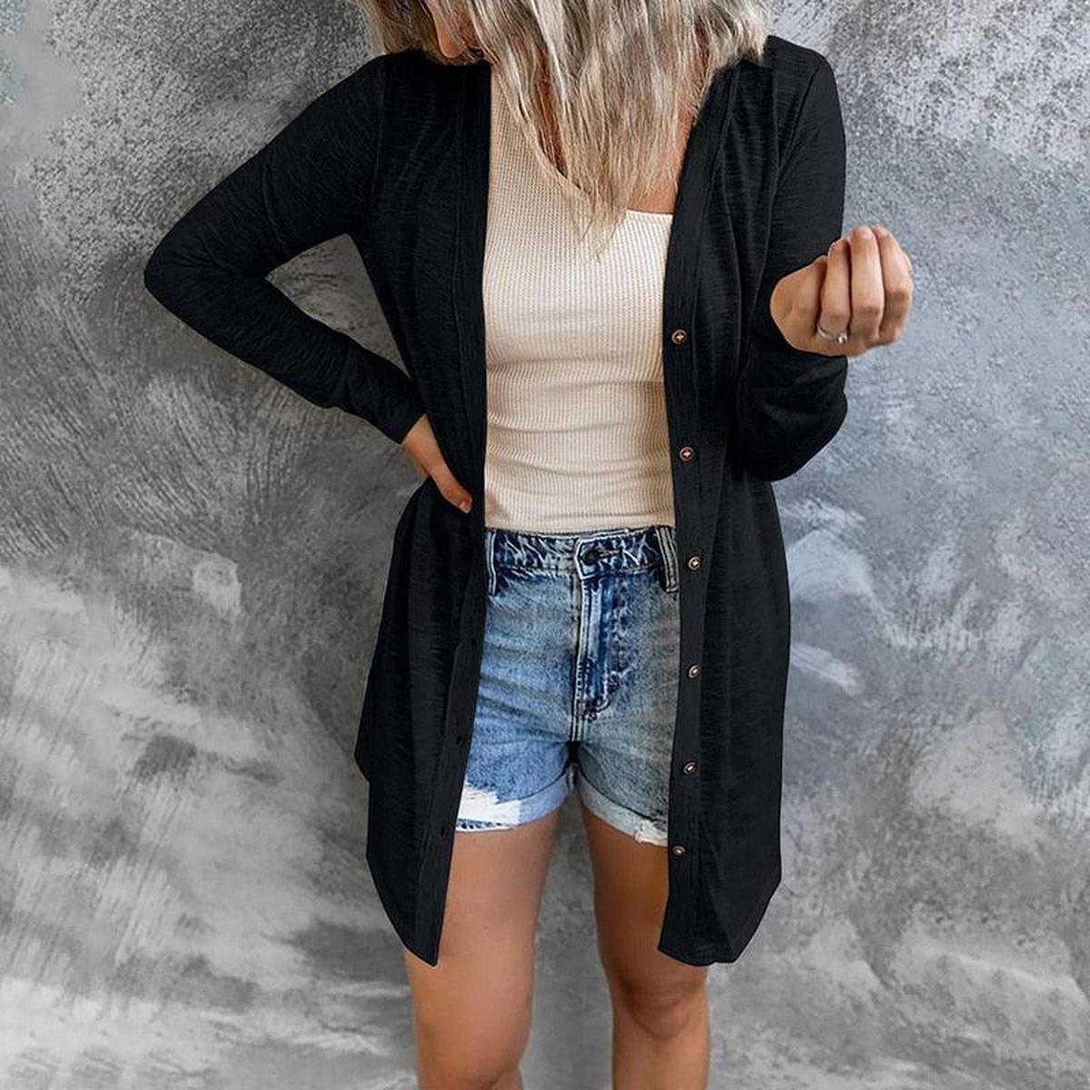 Dames Lange Cardigan Met Knoopsluiting En Lange Mouwen