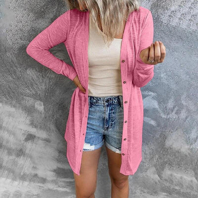 Dames Lange Cardigan Met Knoopsluiting En Lange Mouwen