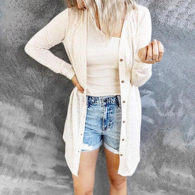 Dames Lange Cardigan Met Knoopsluiting En Lange Mouwen