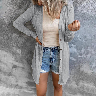 Dames Lange Cardigan Met Knoopsluiting En Lange Mouwen