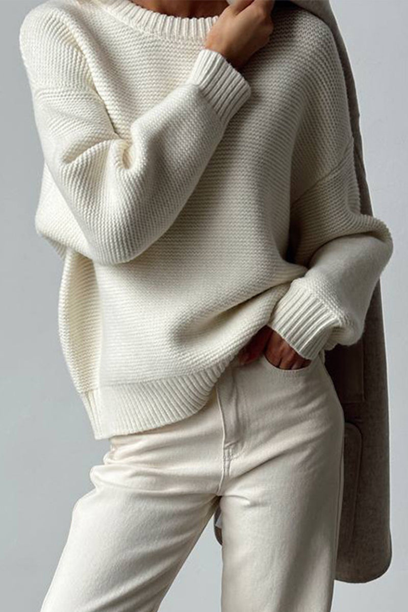 Dames Kasjmier Sweater Met Ronde Hals En Effen Ontwerp