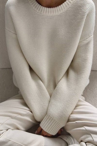 Dames Kasjmier Sweater Met Ronde Hals En Effen Ontwerp