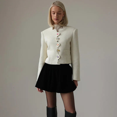 Dames Elegante Vest Met Hoge Kraag En Unieke Knopen
