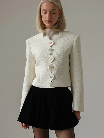 Dames Elegante Vest Met Hoge Kraag En Unieke Knopen