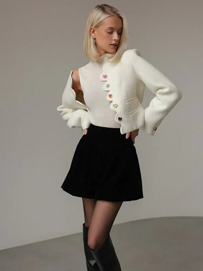 Dames Elegante Vest Met Hoge Kraag En Unieke Knopen