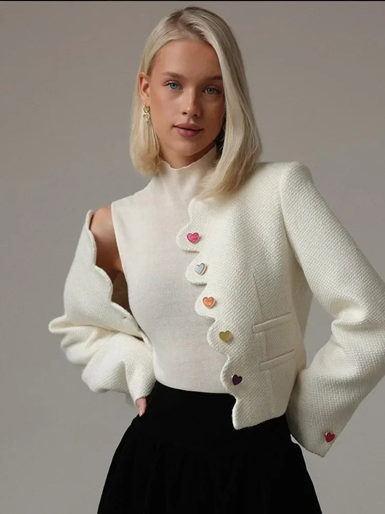 Dames Elegante Vest Met Hoge Kraag En Unieke Knopen