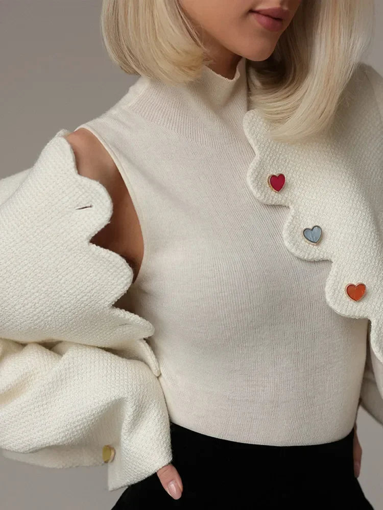 Dames Elegante Vest Met Hoge Kraag En Unieke Knopen