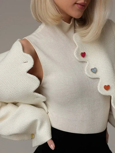 Dames Elegante Vest Met Hoge Kraag En Unieke Knopen