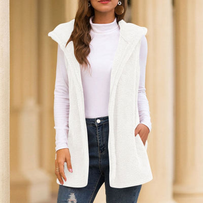 Dames Mouwloze Fleece Vest Met Capuchon En Zakken
