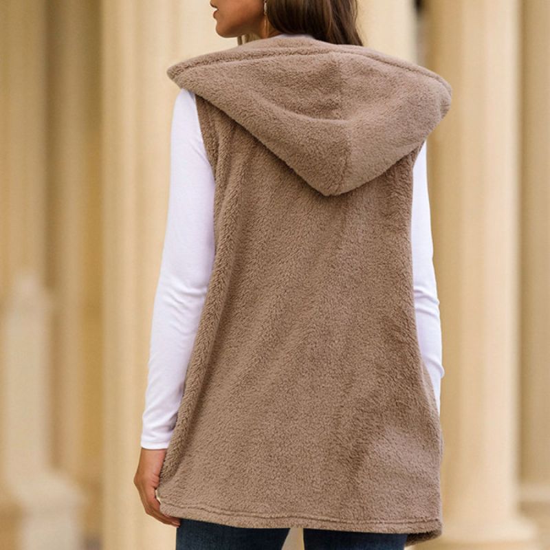 Dames Mouwloze Fleece Vest Met Capuchon En Zakken