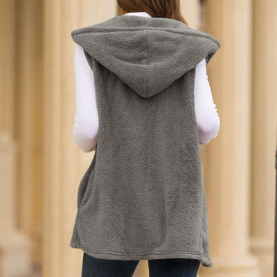Dames Mouwloze Fleece Vest Met Capuchon En Zakken