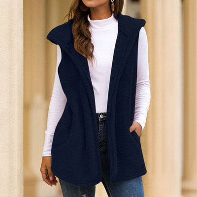 Dames Mouwloze Fleece Vest Met Capuchon En Zakken