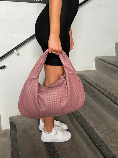 Dames Gevlochten Schoudertas In Roze Leer