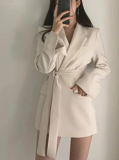 Dames Lange Blazer Met Ceintuur En Lange Mouwen