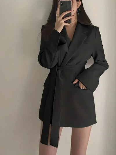 Dames Lange Blazer Met Ceintuur En Lange Mouwen