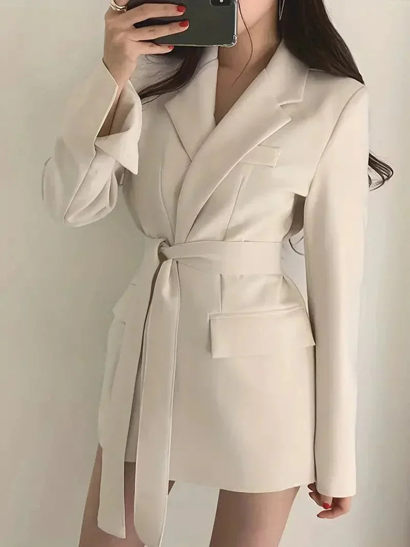 Dames Lange Blazer Met Ceintuur En Lange Mouwen