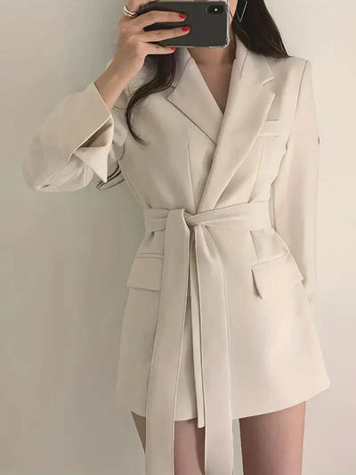 Dames Lange Blazer Met Ceintuur En Lange Mouwen