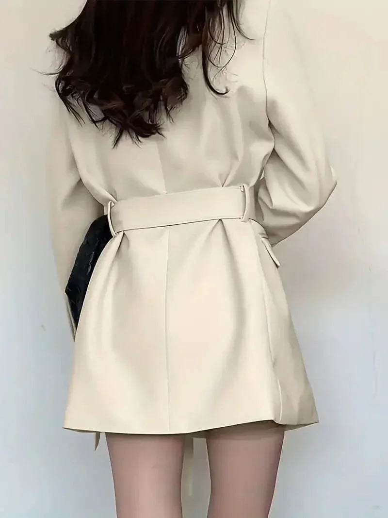 Dames Lange Blazer Met Ceintuur En Lange Mouwen