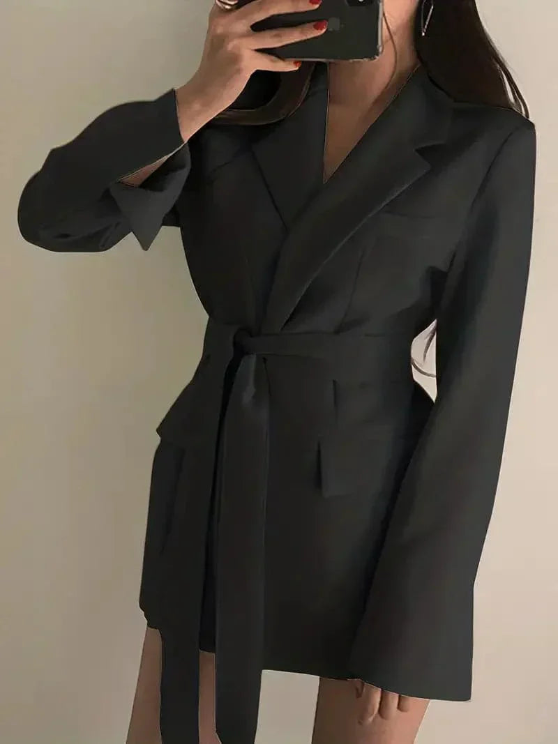Dames Lange Blazer Met Ceintuur En Lange Mouwen