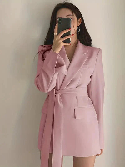 Dames Lange Blazer Met Ceintuur En Lange Mouwen