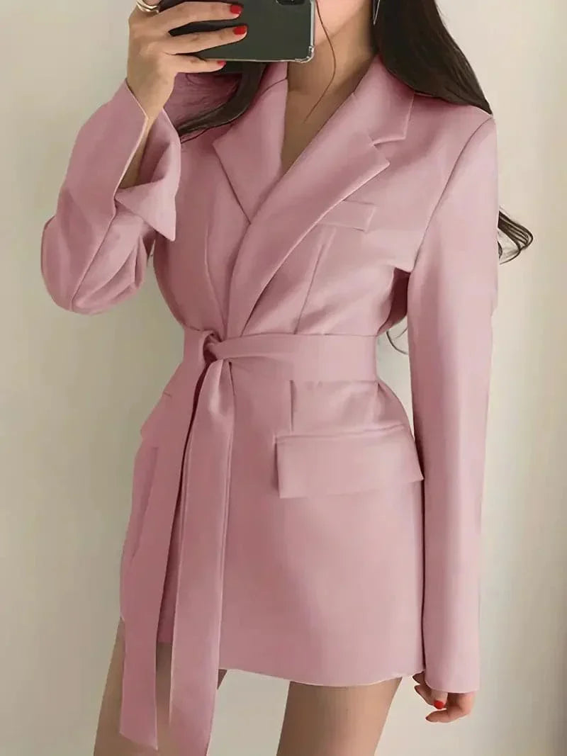 Dames Lange Blazer Met Ceintuur En Lange Mouwen