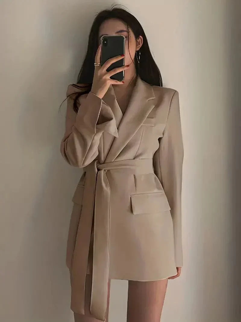 Dames Lange Blazer Met Ceintuur En Lange Mouwen