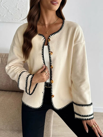 Dames Casual Losse Cardigan Met Lange Mouwen En Contraststiksel