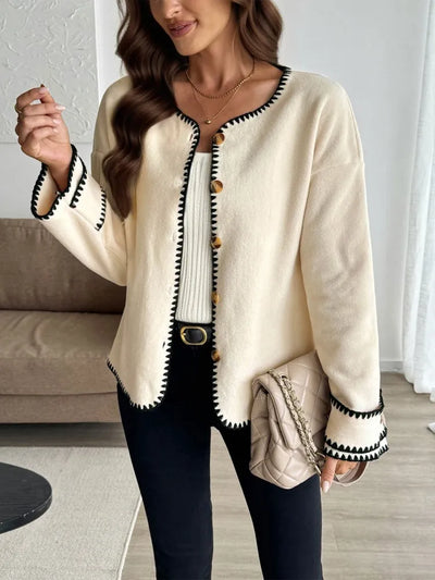 Dames Casual Losse Cardigan Met Lange Mouwen En Contraststiksel