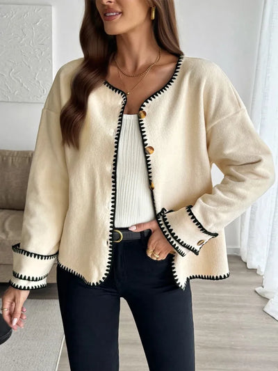 Dames Casual Losse Cardigan Met Lange Mouwen En Contraststiksel