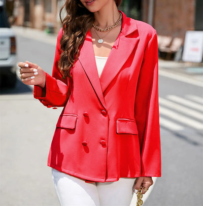 Dames Dubbelrijige Blazer Met Reverskraag En Lange Mouwen