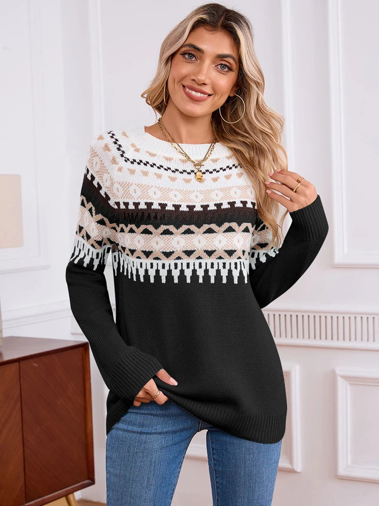 Dames Gebreide Trui Met Geometrisch Patroon