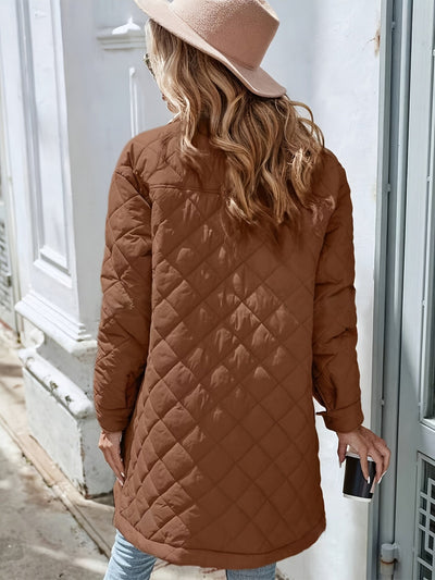 Dames Gewatteerde Puffer Jas Met Knoopsluiting En Lange Pasvorm