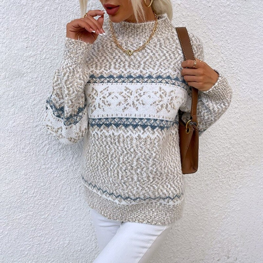 Dames Gebreide Sweater Met Sneeuwvlokpatroon En Lange Mouwen