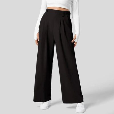 Dames Hoge Taille Wijde Plooi Broek Met Elastische Band