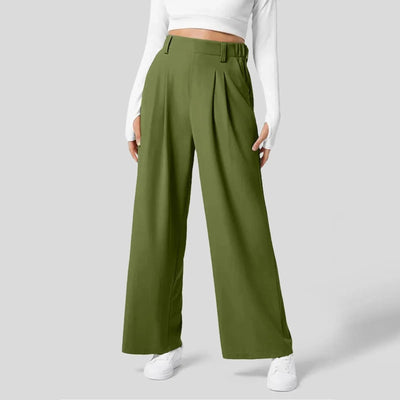 Dames Hoge Taille Wijde Plooi Broek Met Elastische Band