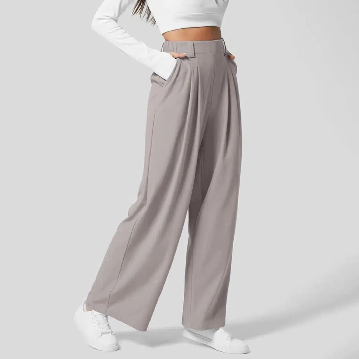 Dames Hoge Taille Wijde Plooi Broek Met Elastische Band