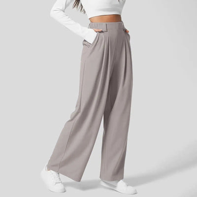 Dames Hoge Taille Wijde Plooi Broek Met Elastische Band
