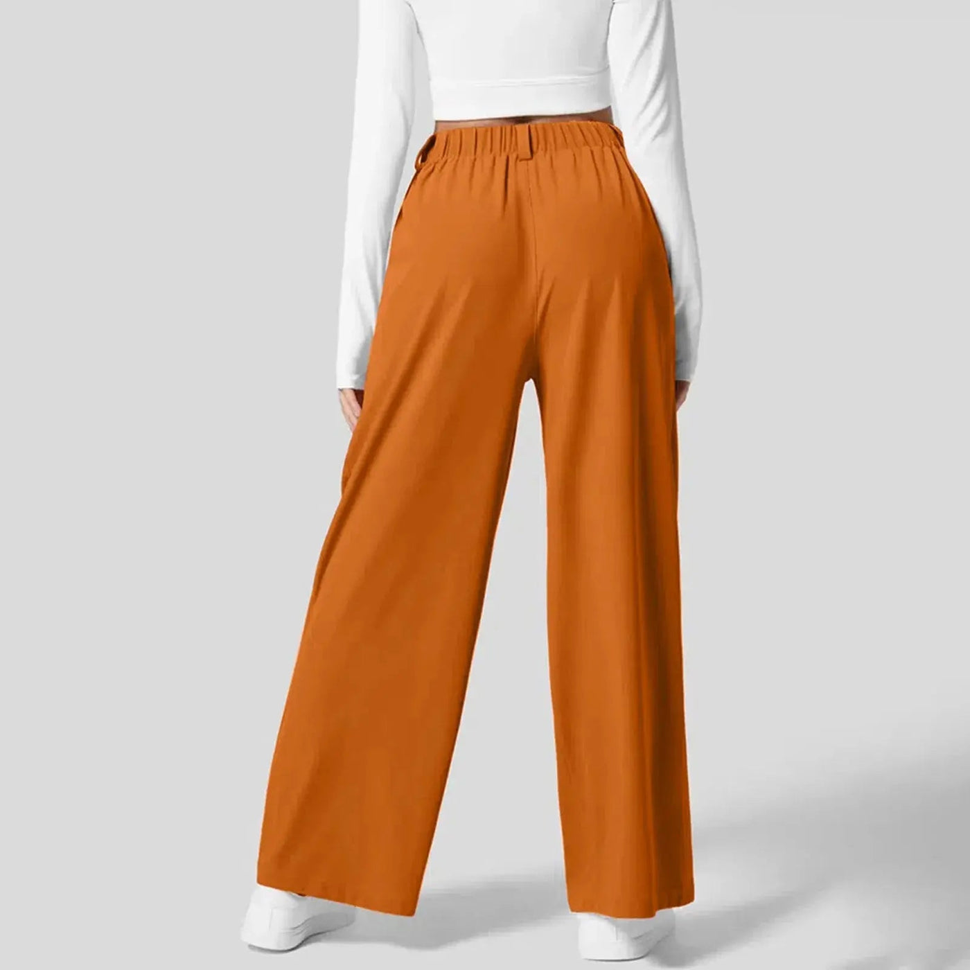 Dames Hoge Taille Wijde Plooi Broek Met Elastische Band