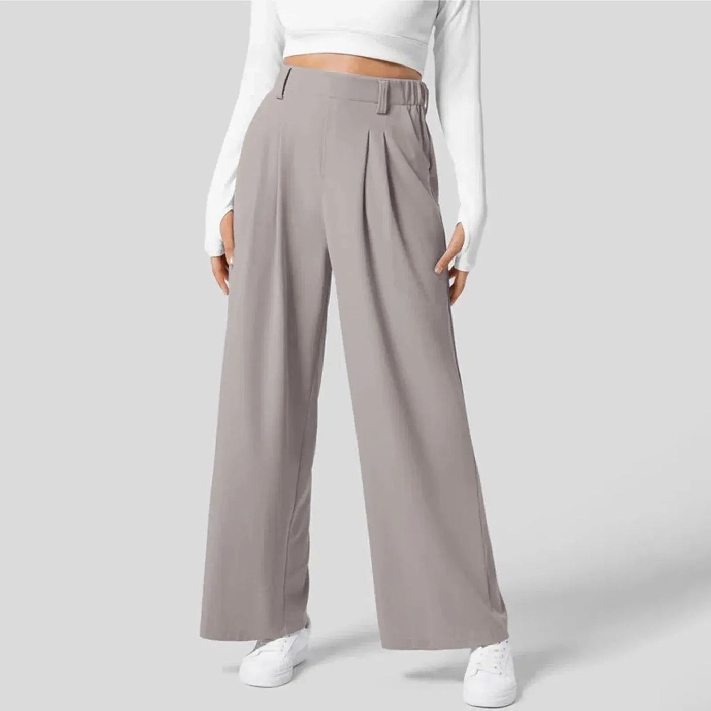 Dames Hoge Taille Wijde Plooi Broek Met Elastische Band