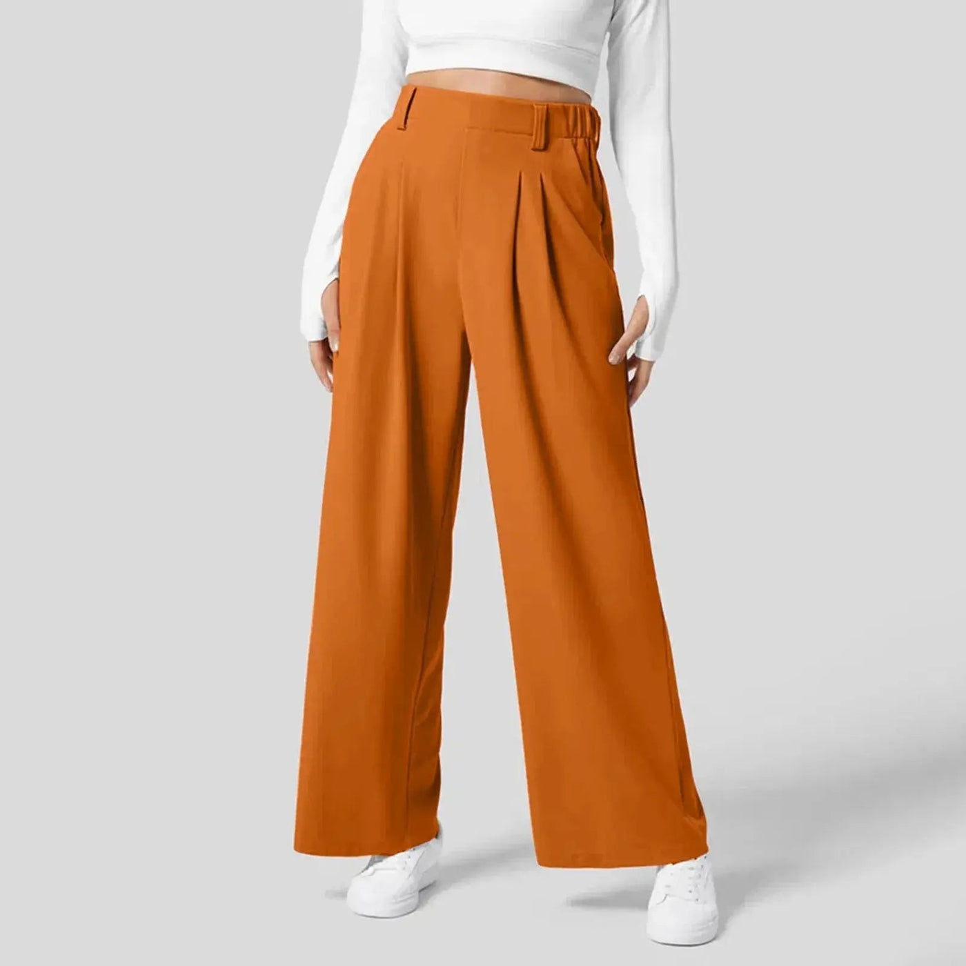 Dames Hoge Taille Wijde Plooi Broek Met Elastische Band
