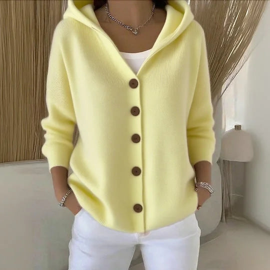 Dames Gebreide Cardigan Met Capuchon En Knopen