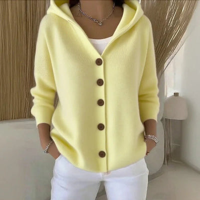 Dames Gebreide Cardigan Met Capuchon En Knopen