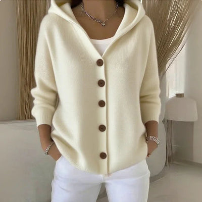 Dames Gebreide Cardigan Met Capuchon En Knopen