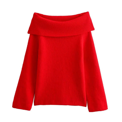 Dames Off Shoulder Gebreide Trui Met Lange Mouwen