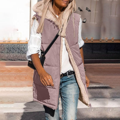 Dames Omkeerbare Gewatteerde Bodywarmer Met Capuchon En Mouwloos Design