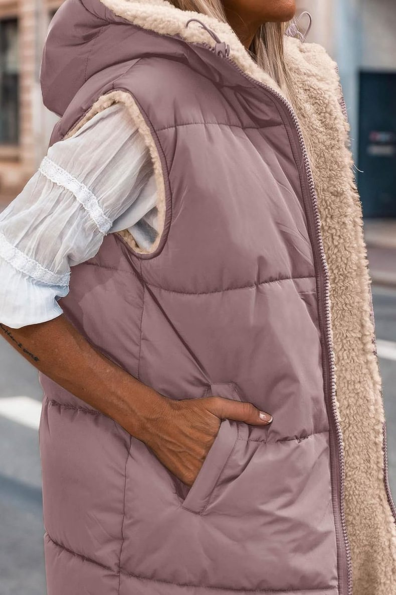 Dames Omkeerbare Gewatteerde Bodywarmer Met Capuchon En Mouwloos Design