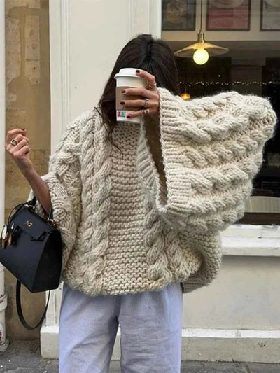 Dames Oversized Gebreide Trui Met Colkraag En Lange Mouwen