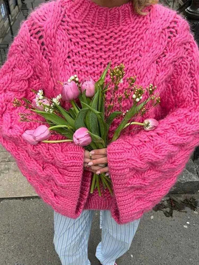 Dames Oversized Gebreide Trui Met Colkraag En Lange Mouwen