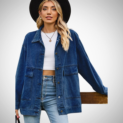 Dames Oversized Denim Jasje Met Knoopsluiting En Opgestikte Zakken