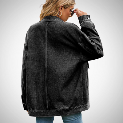 Dames Oversized Denim Jasje Met Knoopsluiting En Opgestikte Zakken